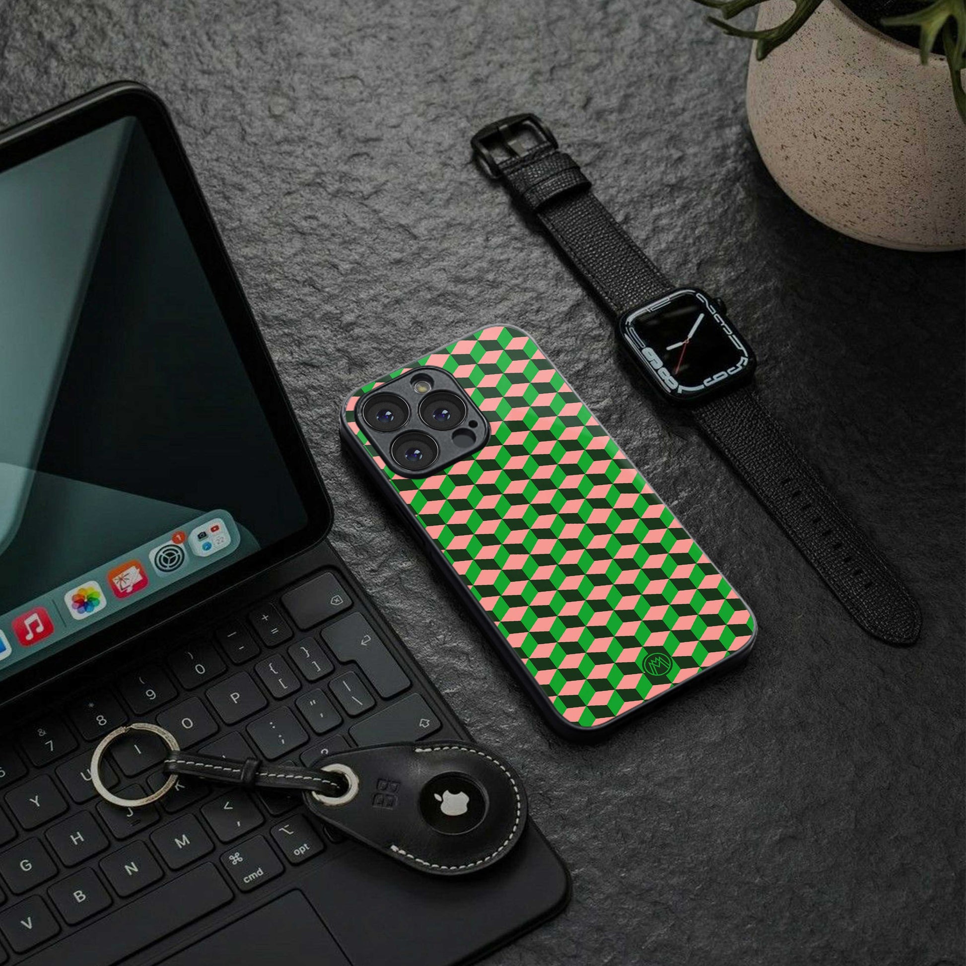 geo cube back phone cover | glass case for iphone 13 pro max