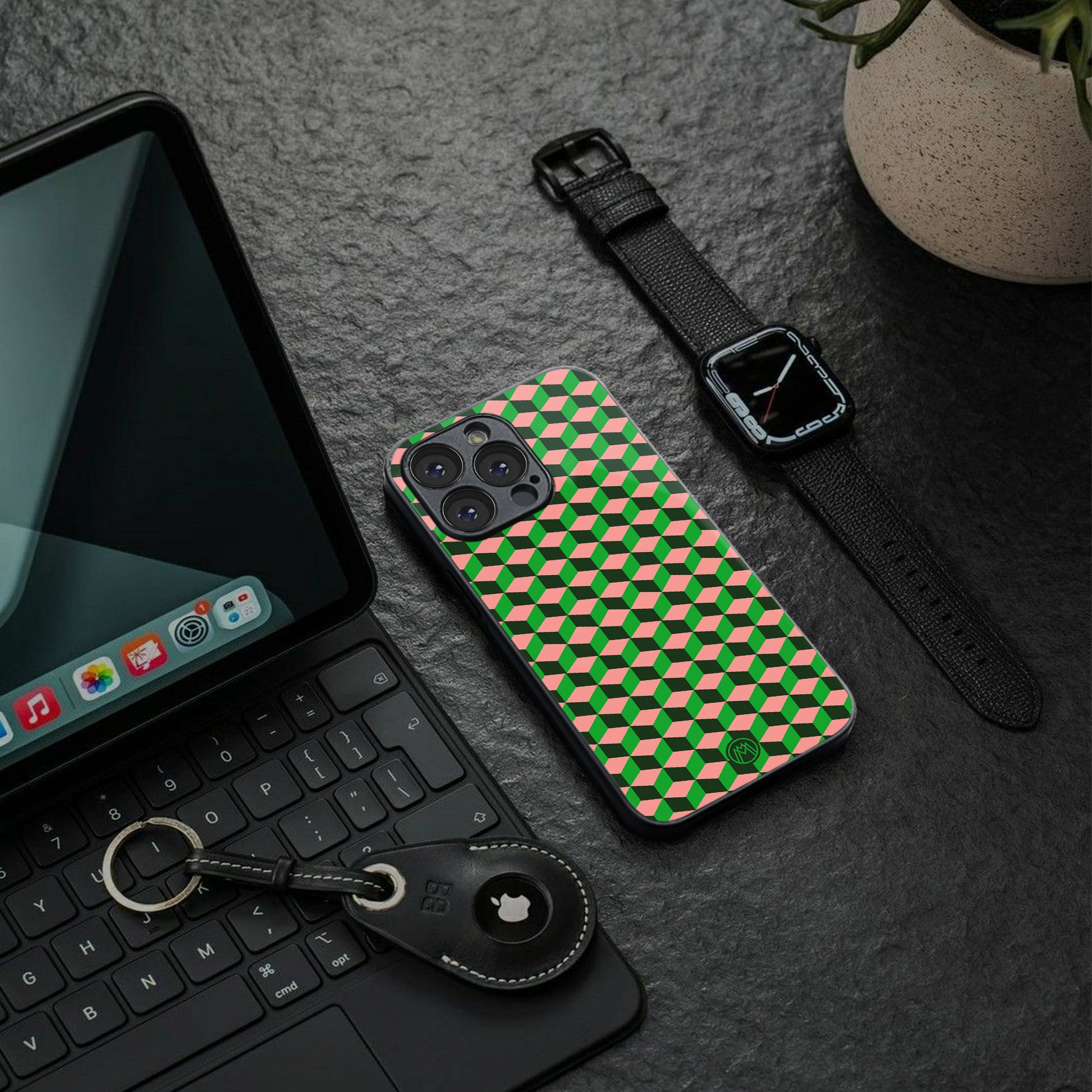 geo cube back phone cover | glass case for iphone 16 pro max
