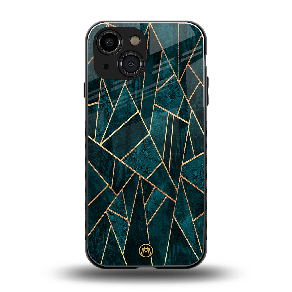 geometric green back phone cover | glass case for iphone 13 mini