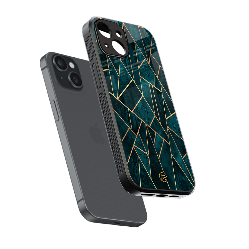 geometric green back phone cover | glass case for iphone 13 mini