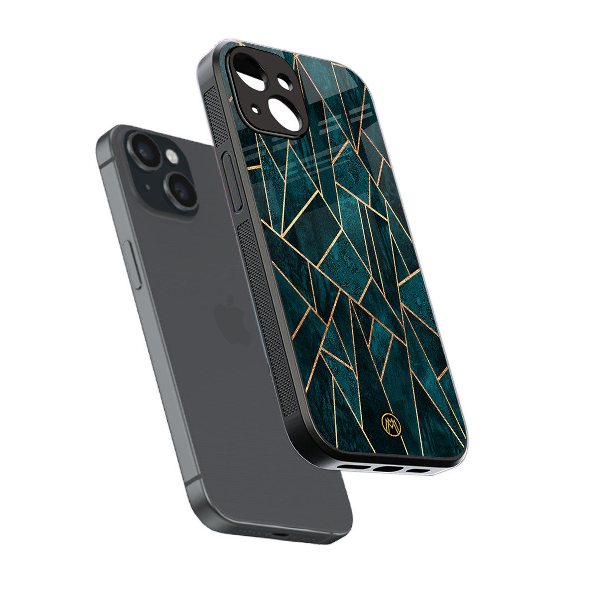 geometric green back phone cover | glass case for iphone 13 mini
