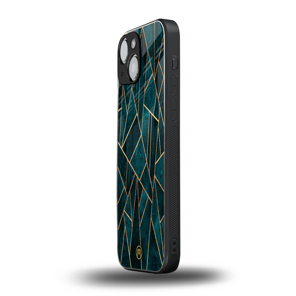geometric green back phone cover | glass case for iphone 13 mini