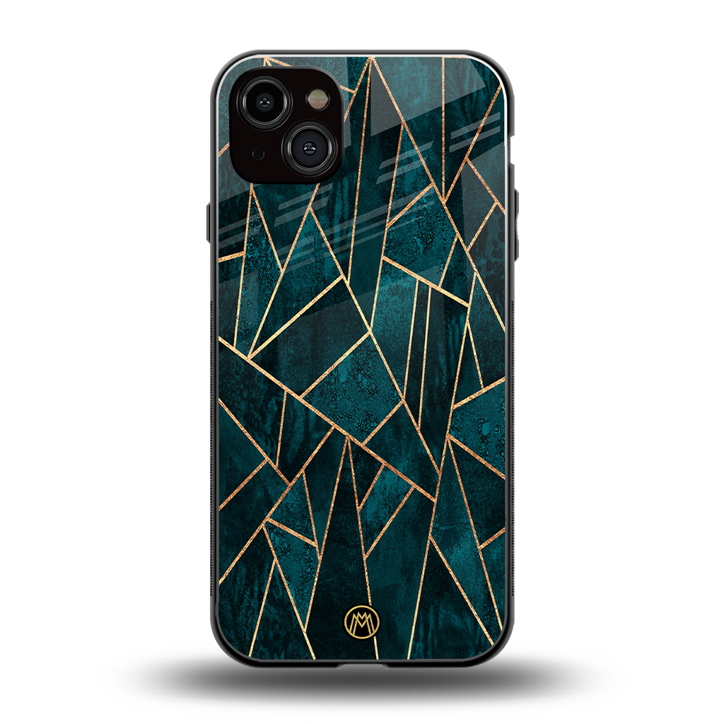 geometric green back phone cover | glass case for iphone 14 plus