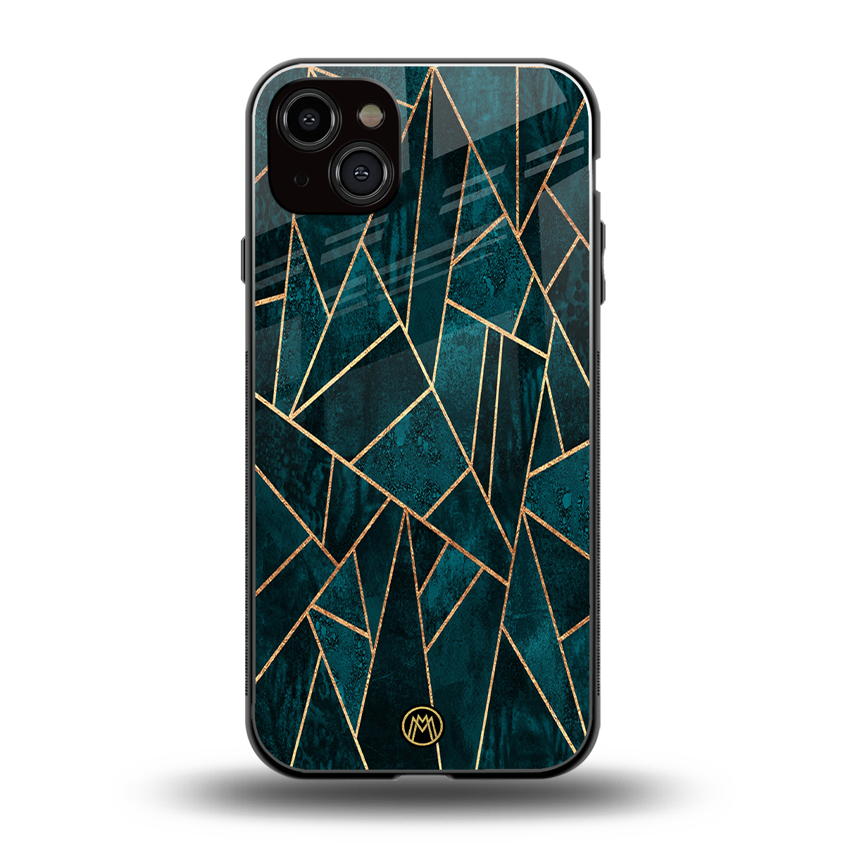 geometric green back phone cover | glass case for iphone 14 plus