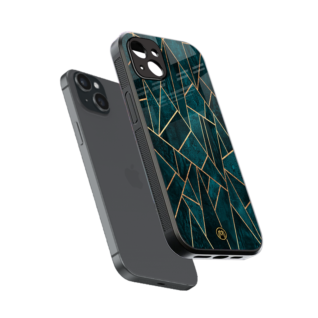geometric green back phone cover | glass case for iphone 14 plus
