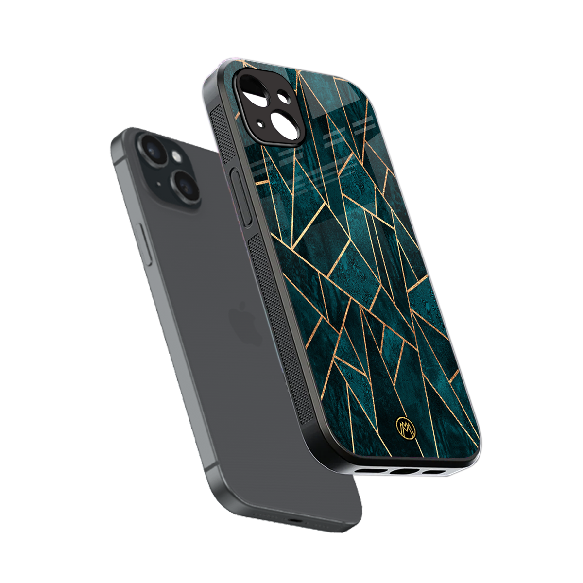 geometric green back phone cover | glass case for iphone 14 plus
