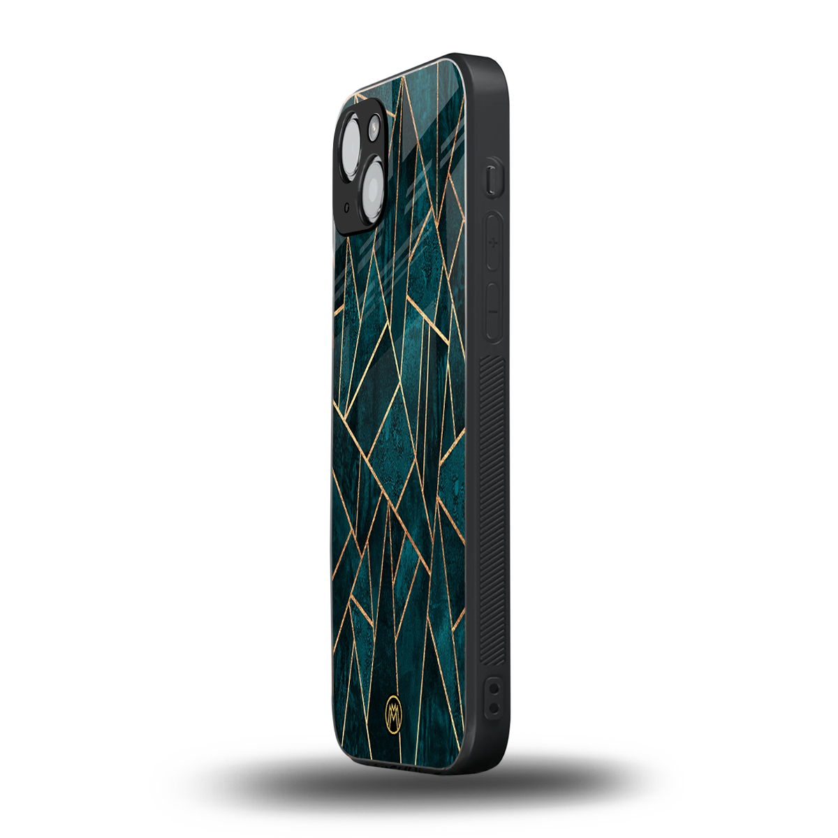 geometric green back phone cover | glass case for iphone 14 plus