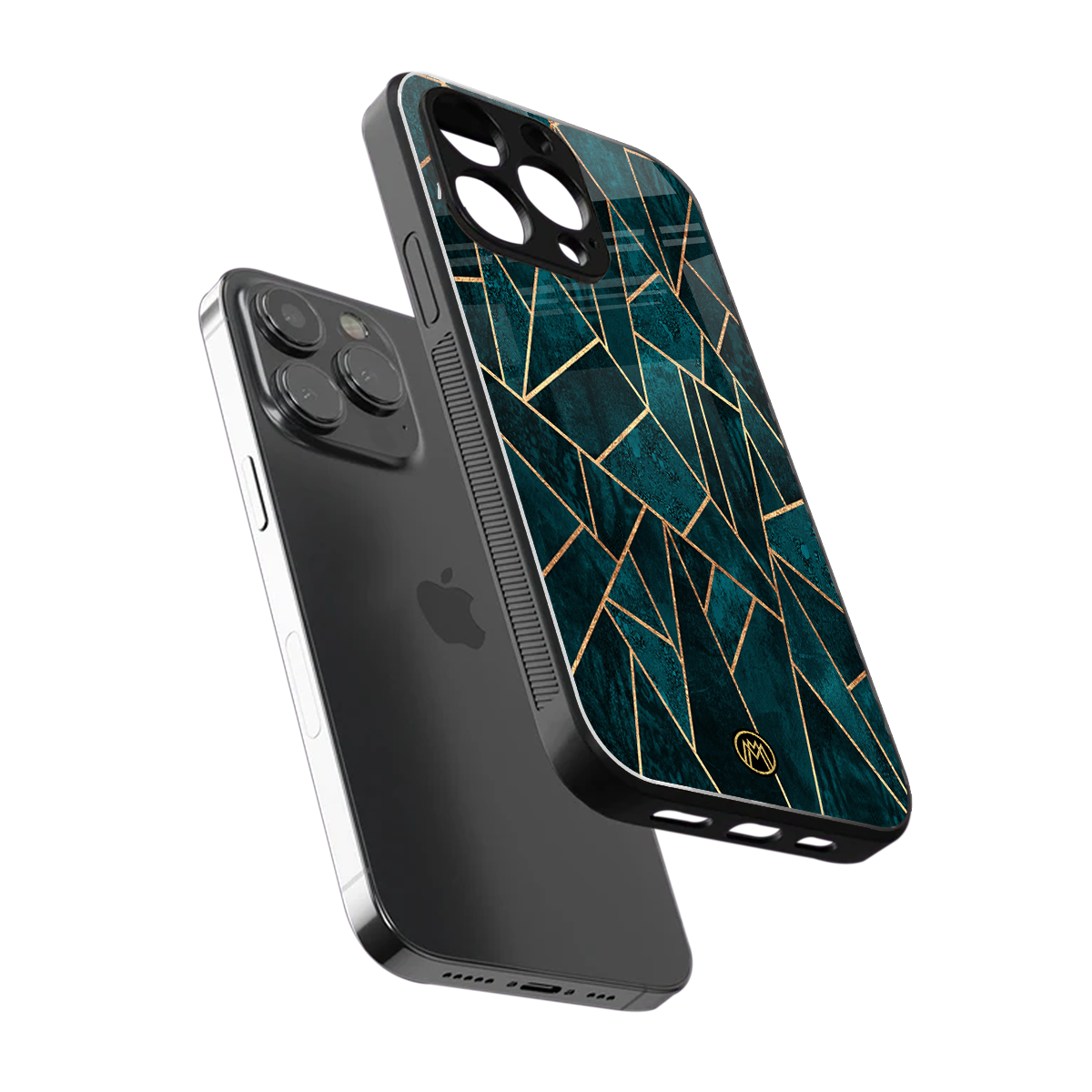 geometric green back phone cover | glass case for iphone 15 pro max