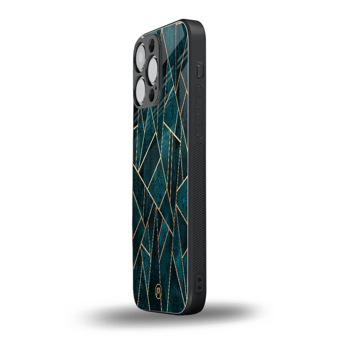geometric green back phone cover | glass case for iphone 15 pro max