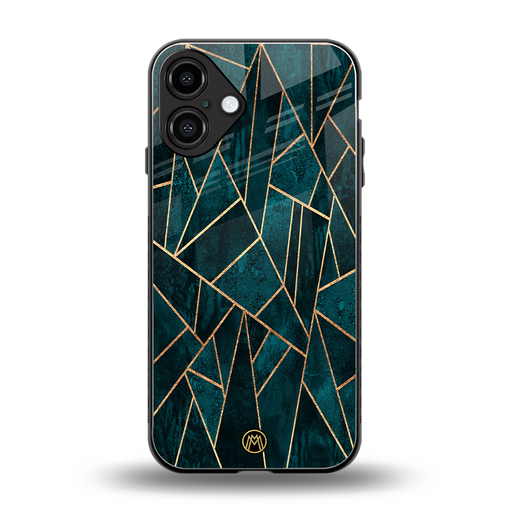 geometric green back phone cover | glass case for iphone 16 plus