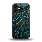 geometric green back phone cover | glass case for iphone 16 plus
