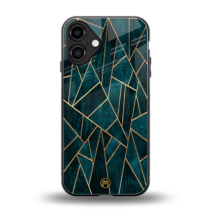 geometric green back phone cover | glass case for iphone 16 plus
