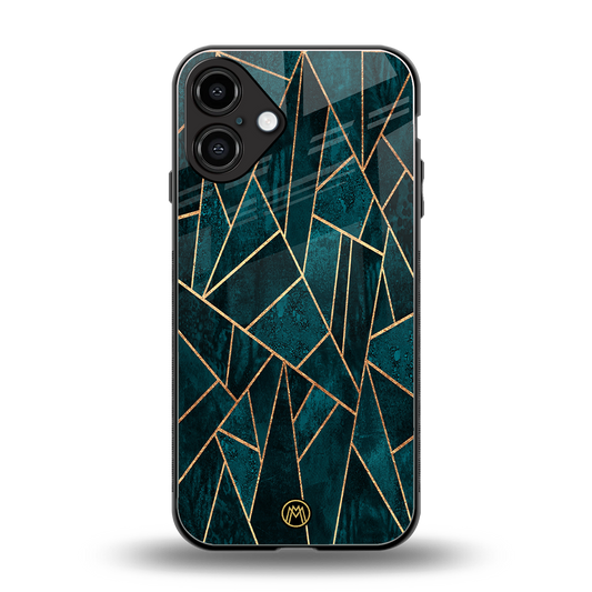 geometric green back phone cover | glass case for iphone 16 plus