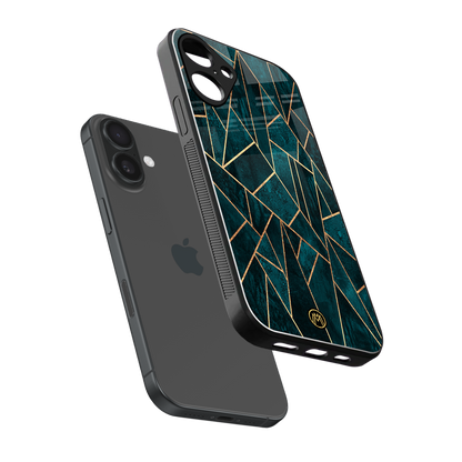 geometric green back phone cover | glass case for iphone 16 plus