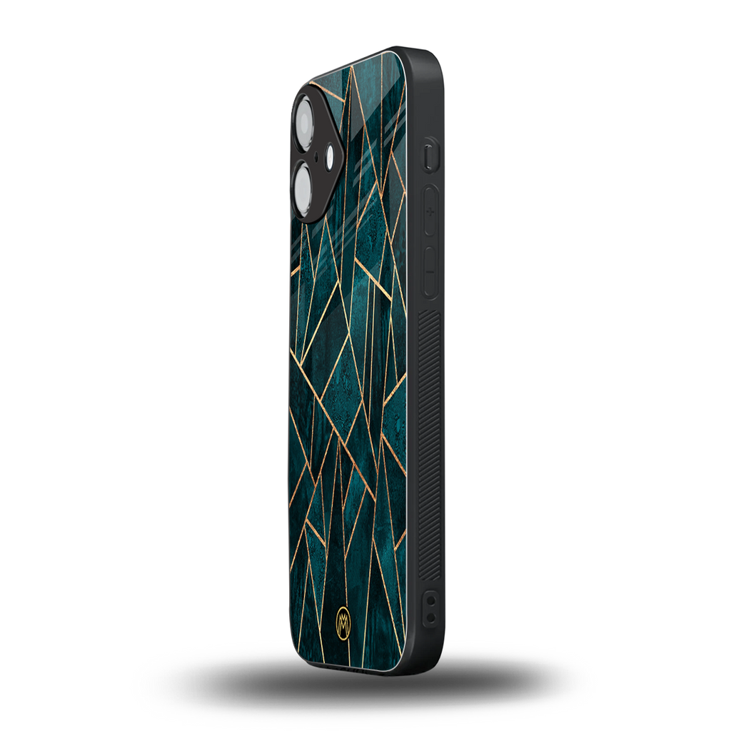 geometric green back phone cover | glass case for iphone 16 plus