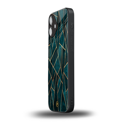 geometric green back phone cover | glass case for iphone 16 plus