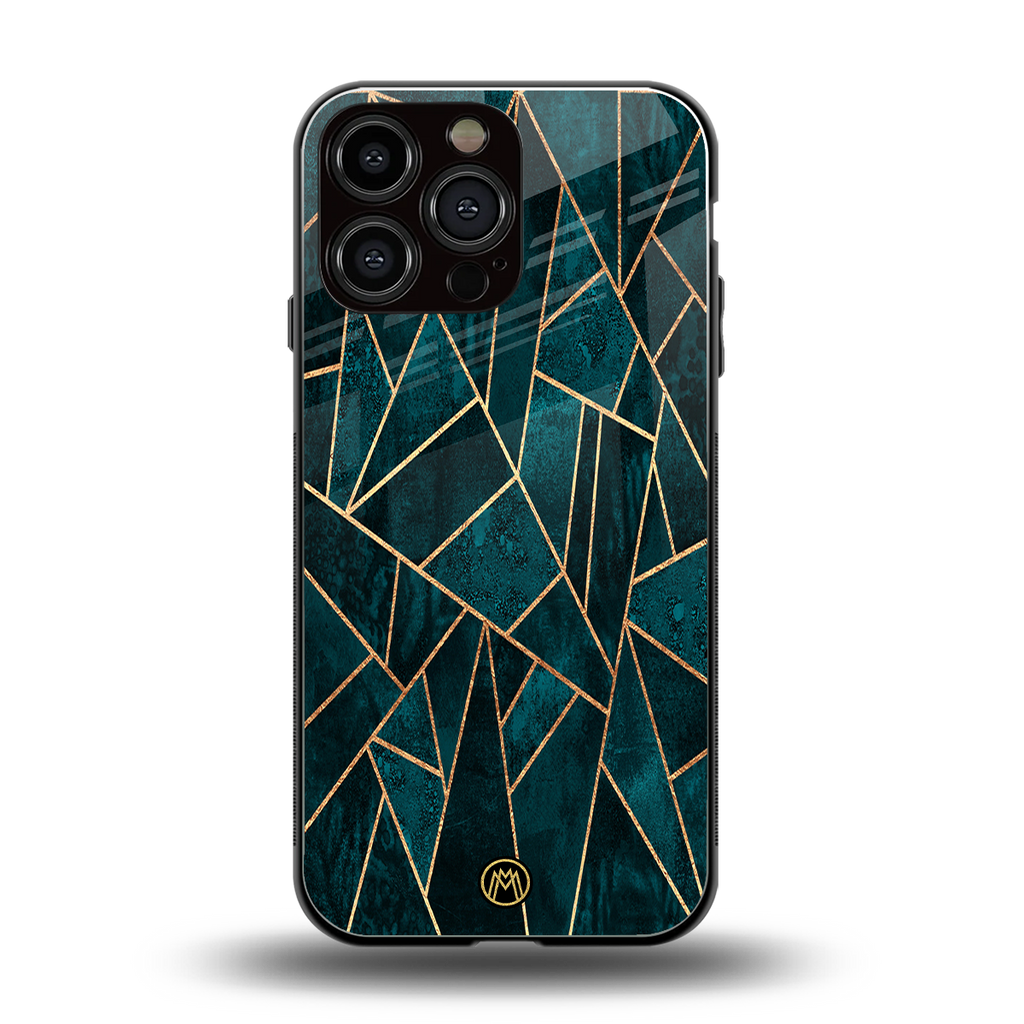 geometric green back phone cover | glass case for iphone 16 pro max