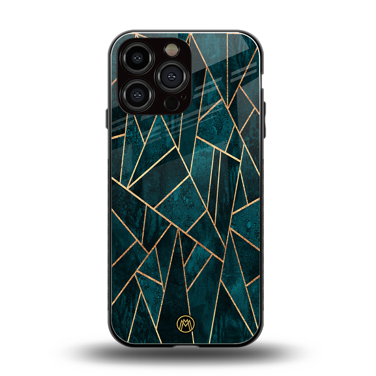 geometric green back phone cover | glass case for iphone 16 pro max