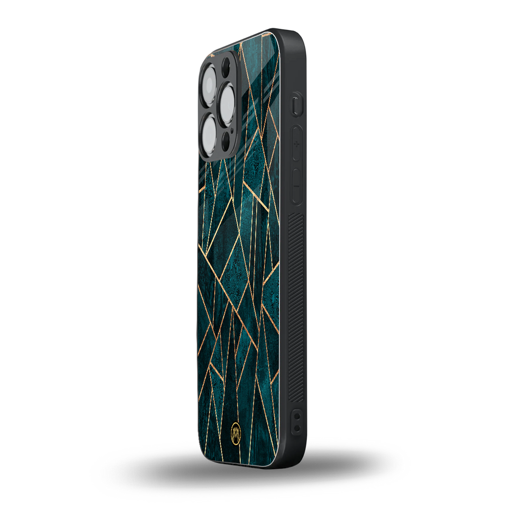geometric green back phone cover | glass case for iphone 16 pro max