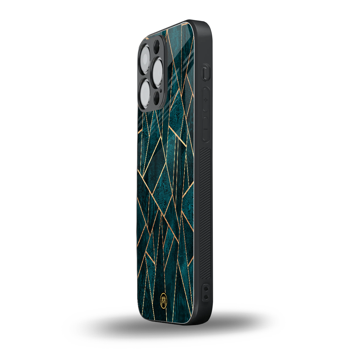 geometric green back phone cover | glass case for iphone 16 pro max