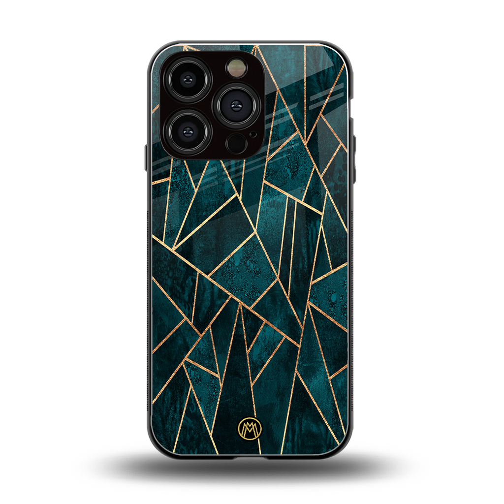 geometric green back phone cover | glass case for iphone 16 pro