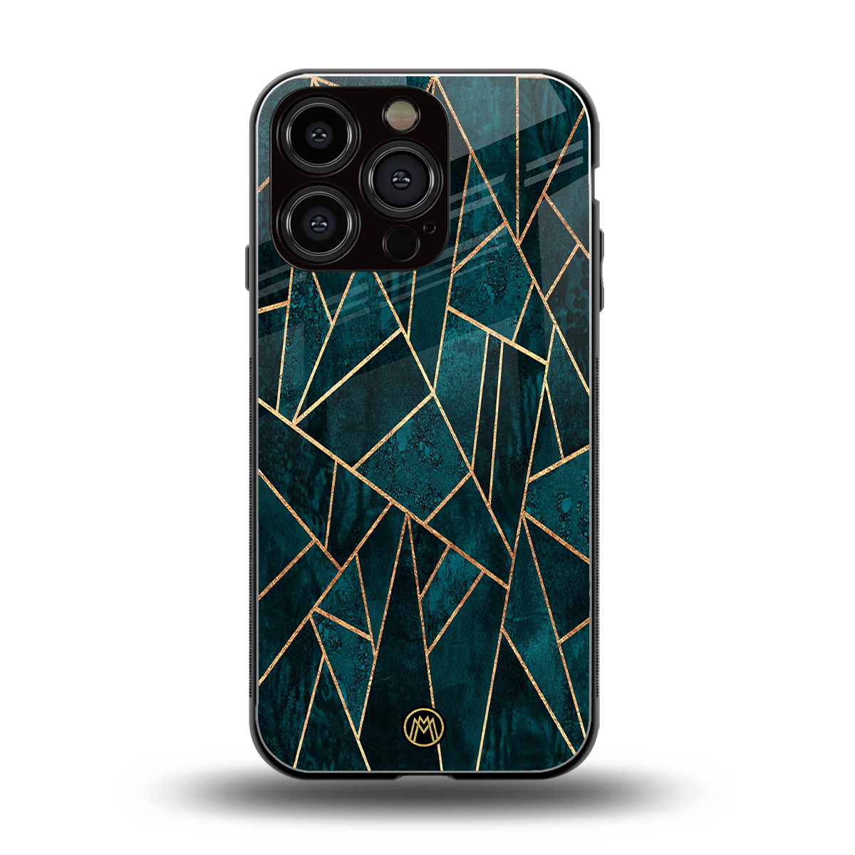 geometric green back phone cover | glass case for iphone 16 pro
