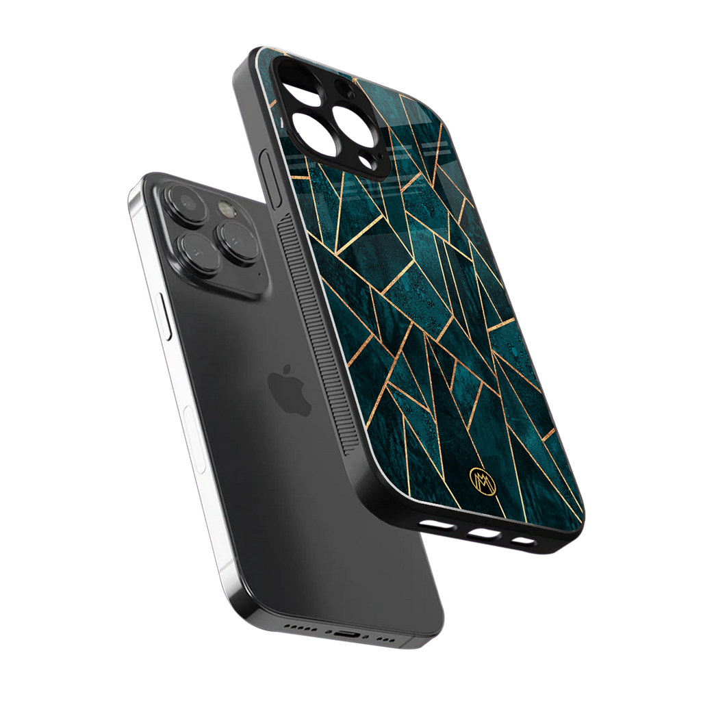 geometric green back phone cover | glass case for iphone 16 pro