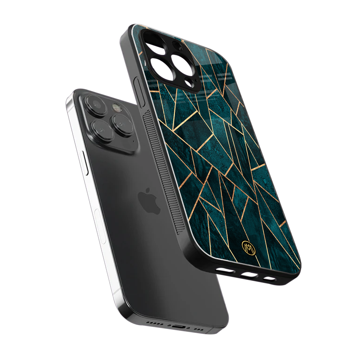 geometric green back phone cover | glass case for iphone 16 pro