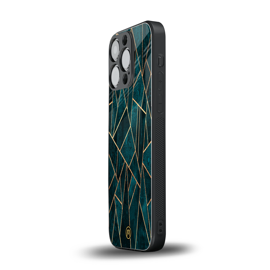 geometric green back phone cover | glass case for iphone 16 pro