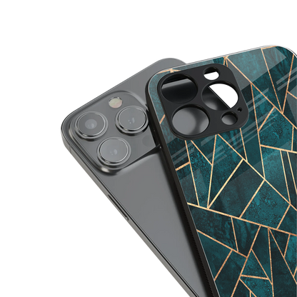 geometric green back phone cover | glass case for iphone 14 pro max