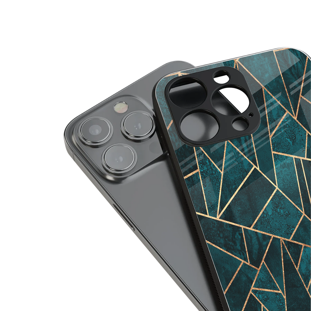 geometric green back phone cover | glass case for iphone 16 pro