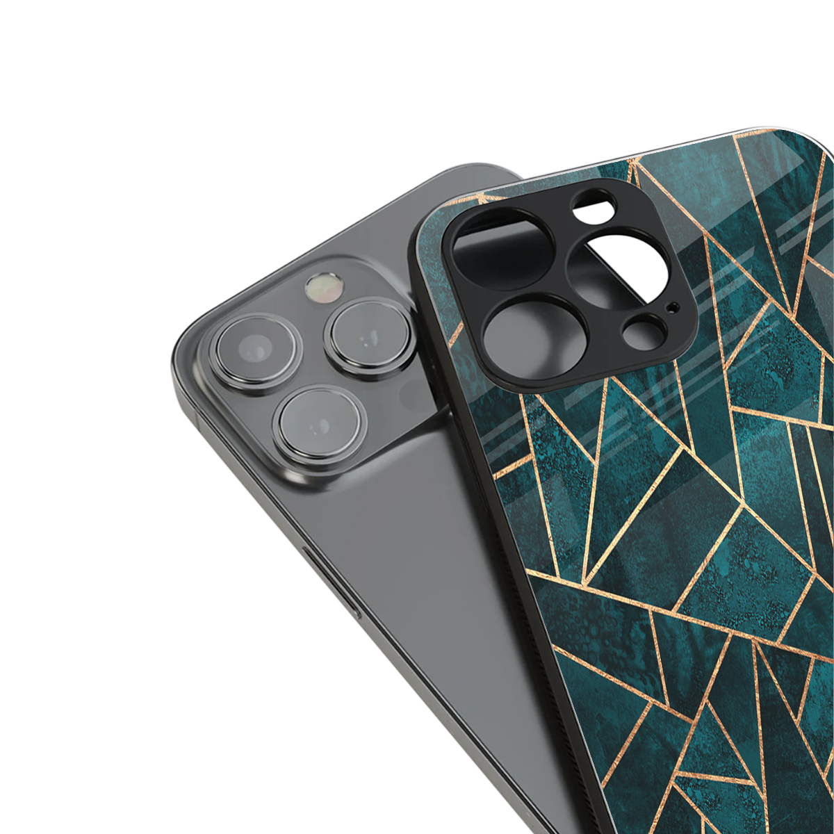 geometric green back phone cover | glass case for iphone 16 pro