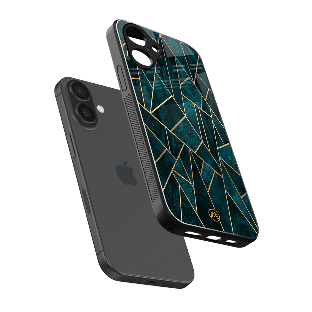 geometric green back phone cover | glass case for iphone 16