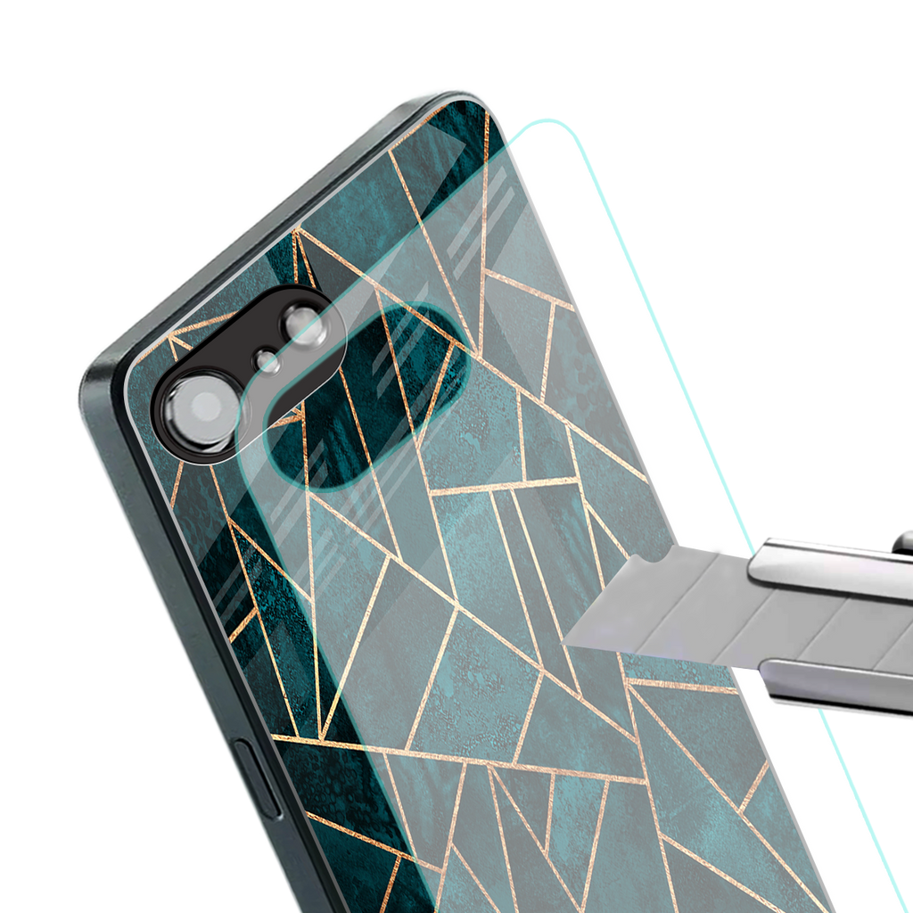 geometric green back phone cover | glass case for iphone 16e