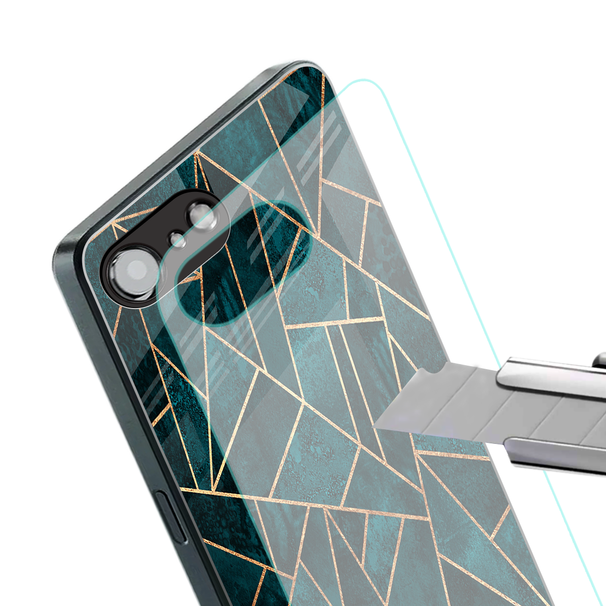 geometric green back phone cover | glass case for iphone 16e