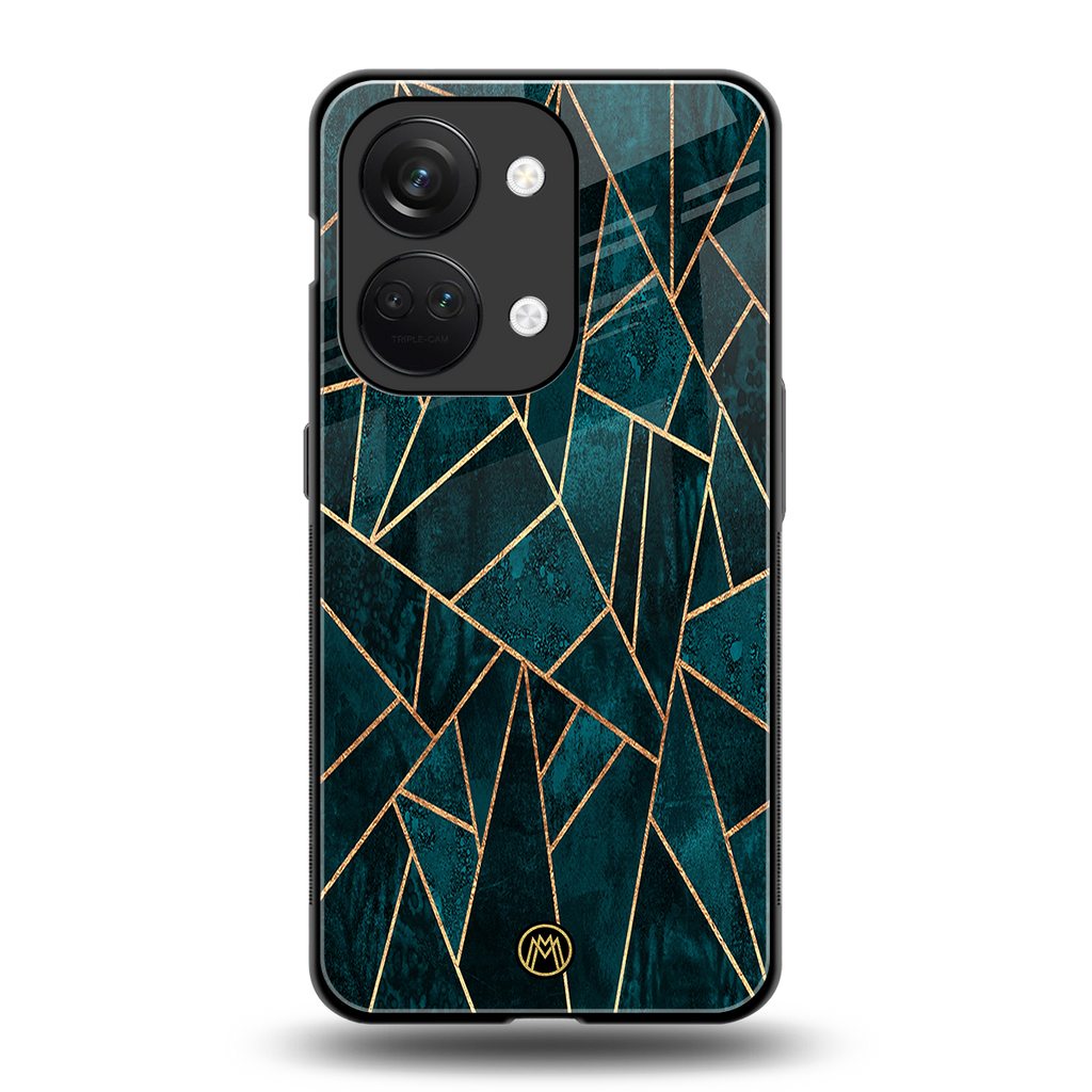 geometric green back phone cover | glass case for oneplus nord 3