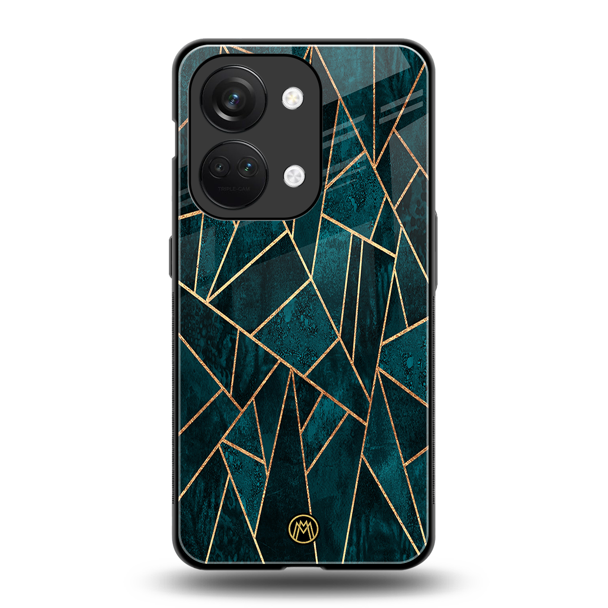 geometric green back phone cover | glass case for oneplus nord 3