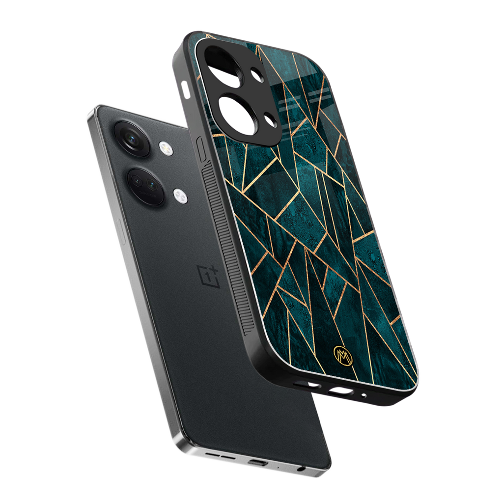 geometric green back phone cover | glass case for oneplus nord 3