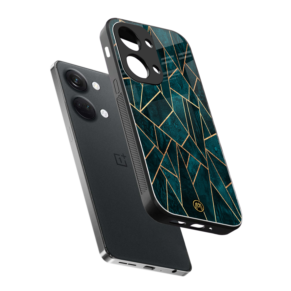 geometric green back phone cover | glass case for oneplus nord 3