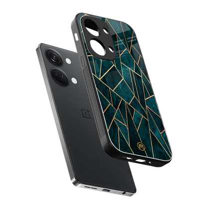 geometric green back phone cover | glass case for oneplus nord 3
