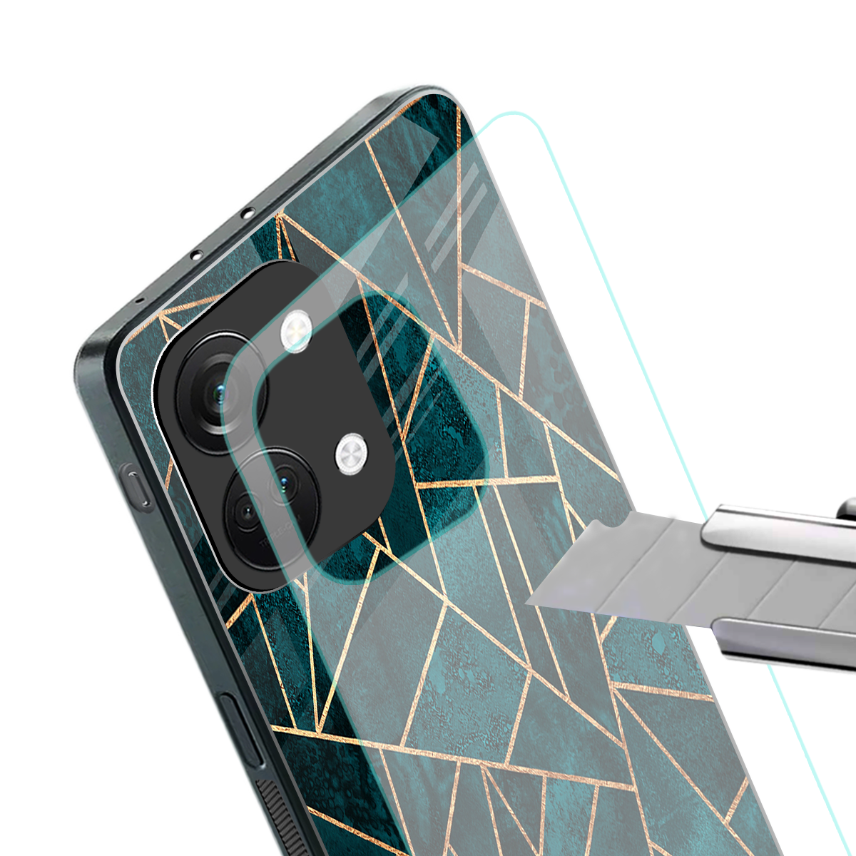 geometric green back phone cover | glass case for oneplus nord 3