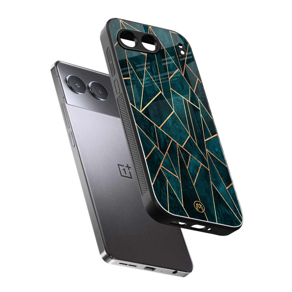 geometric green back phone cover | glass case for oneplus nord 4