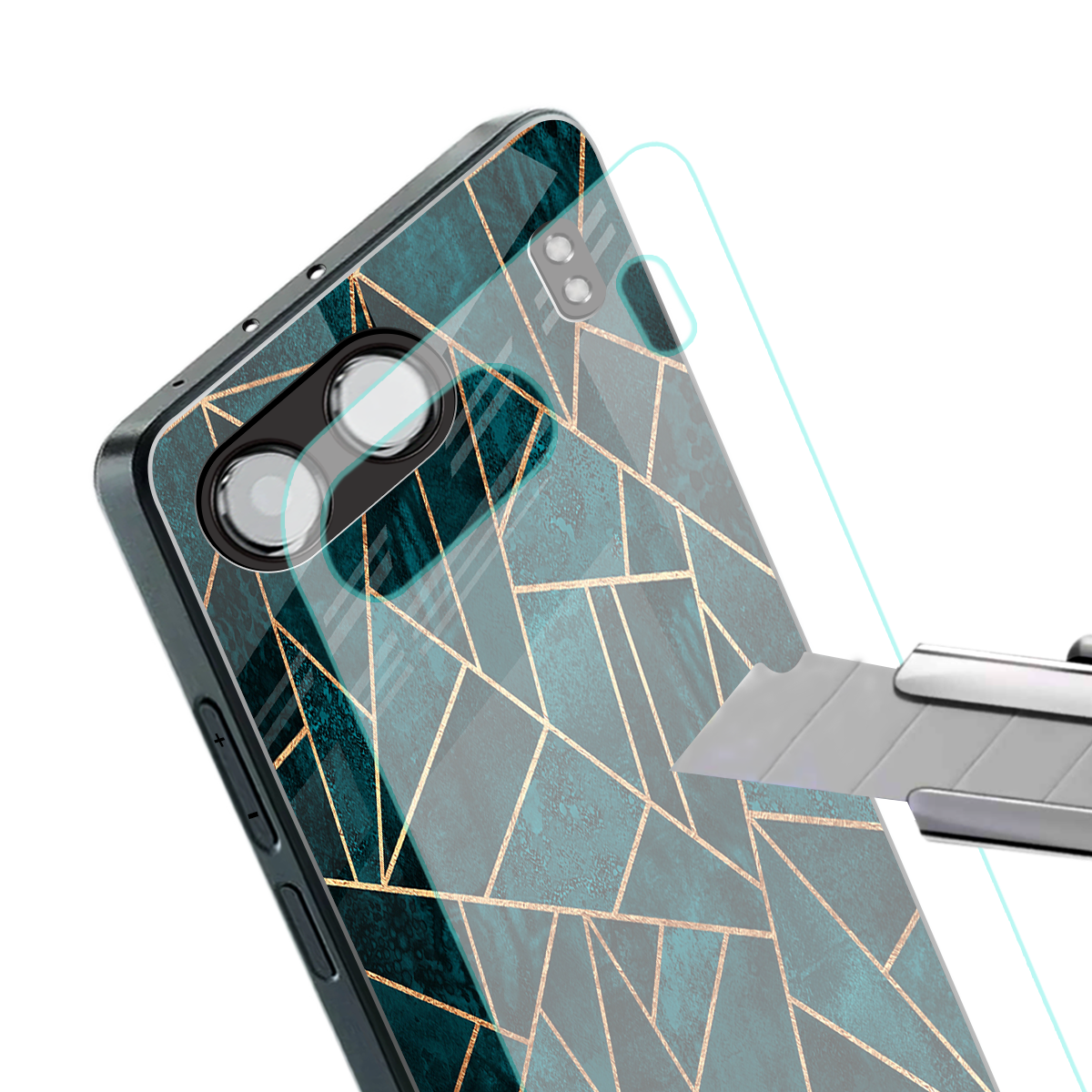 geometric green back phone cover | glass case for oneplus nord 4