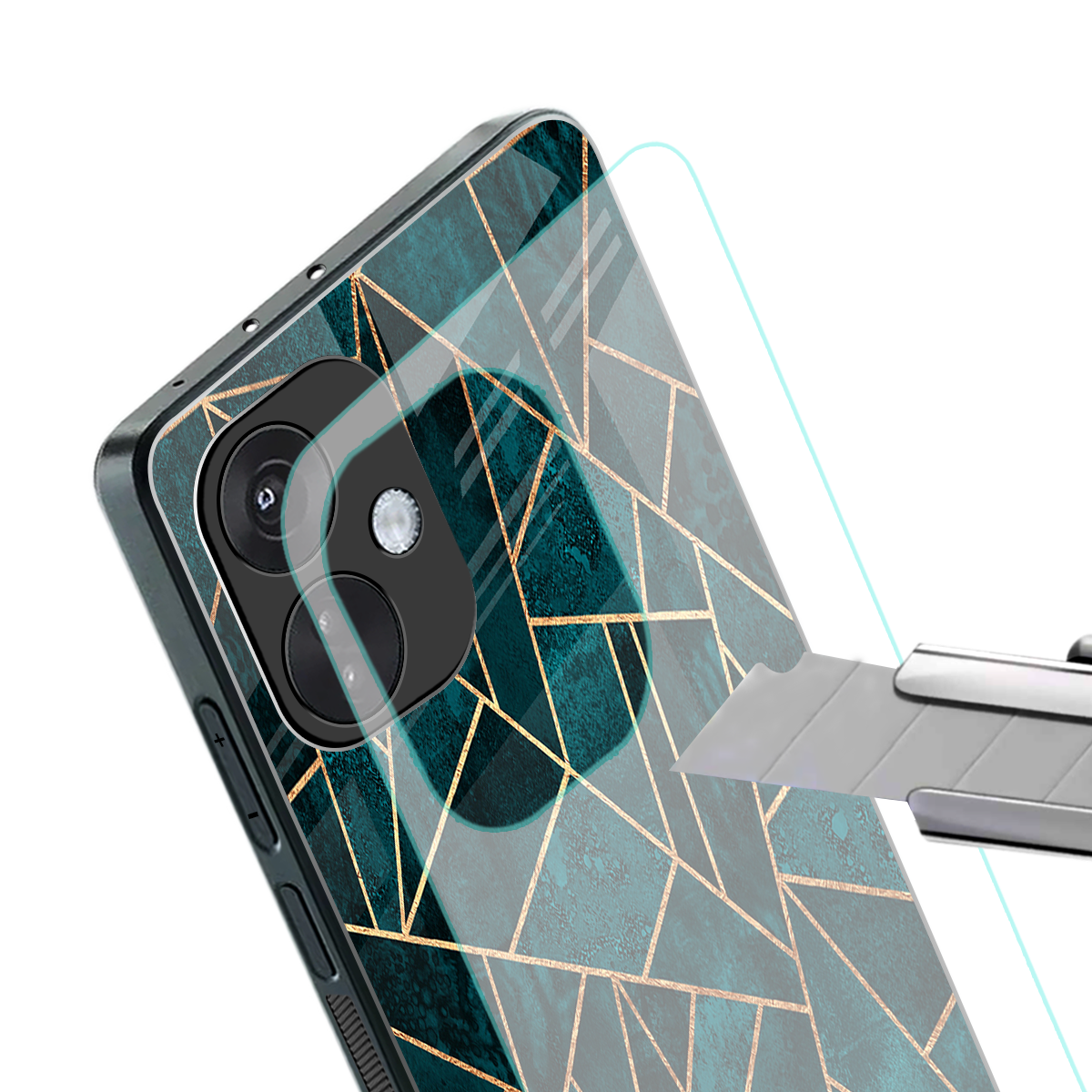 geometric green back phone cover | glass case for oneplus nord ce 3