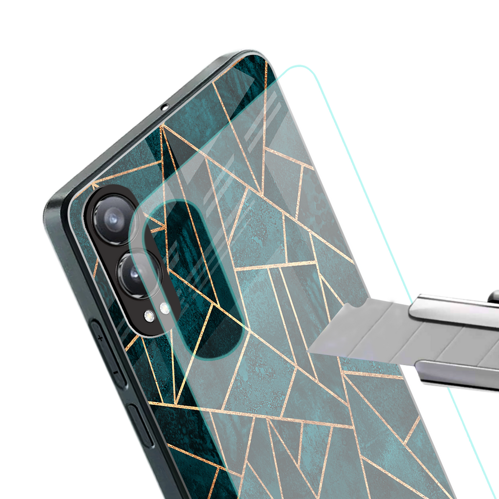 geometric green back phone cover | glass case for oneplus nord ce 4 lite