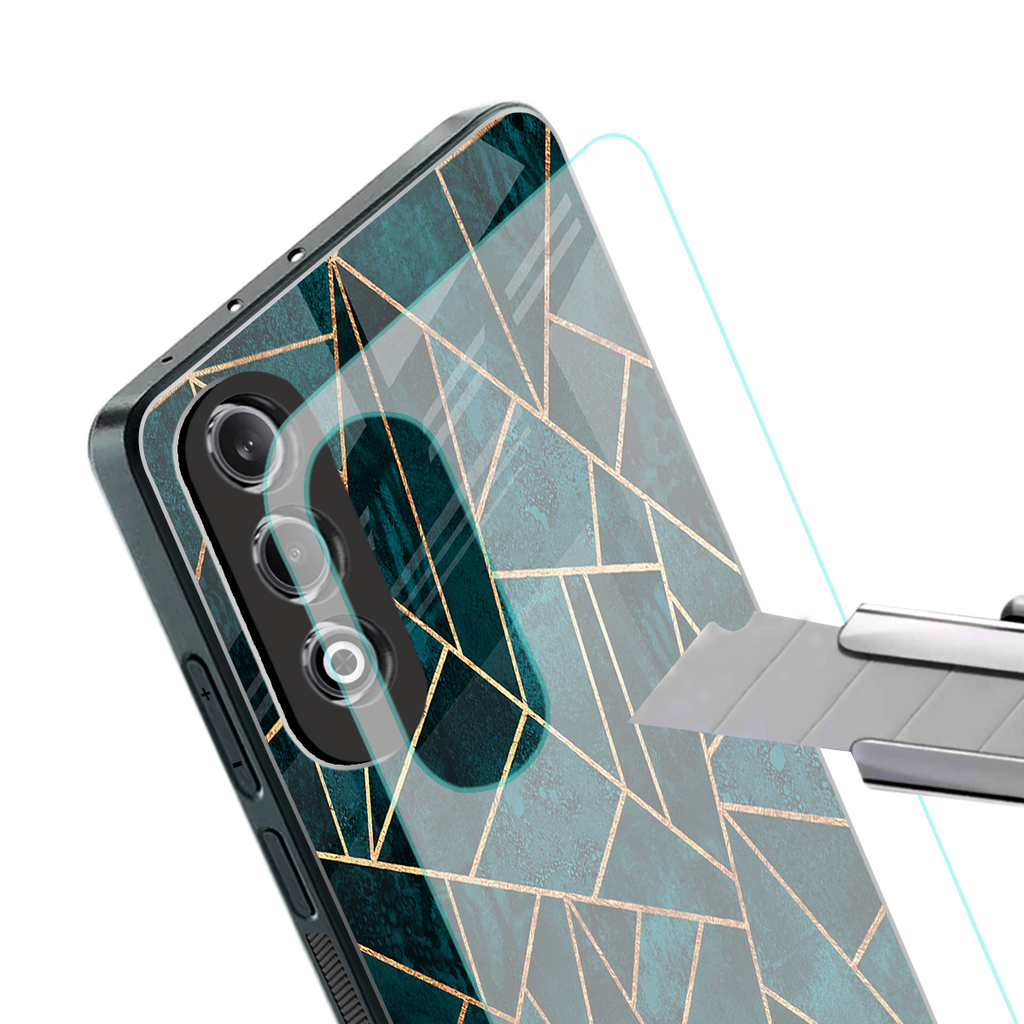 geometric green back phone cover | glass case for oneplus nord ce 4
