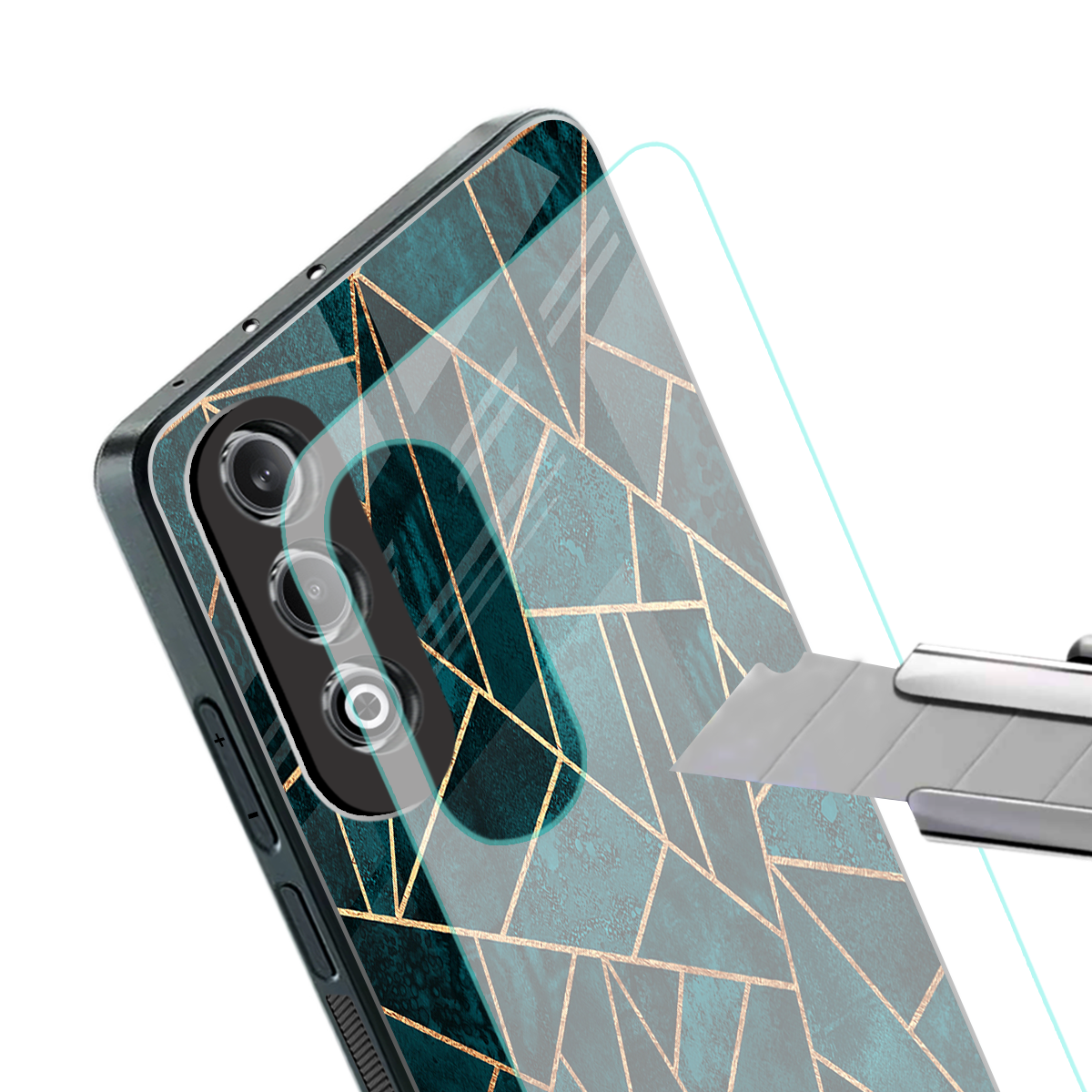 geometric green back phone cover | glass case for oneplus nord ce 4