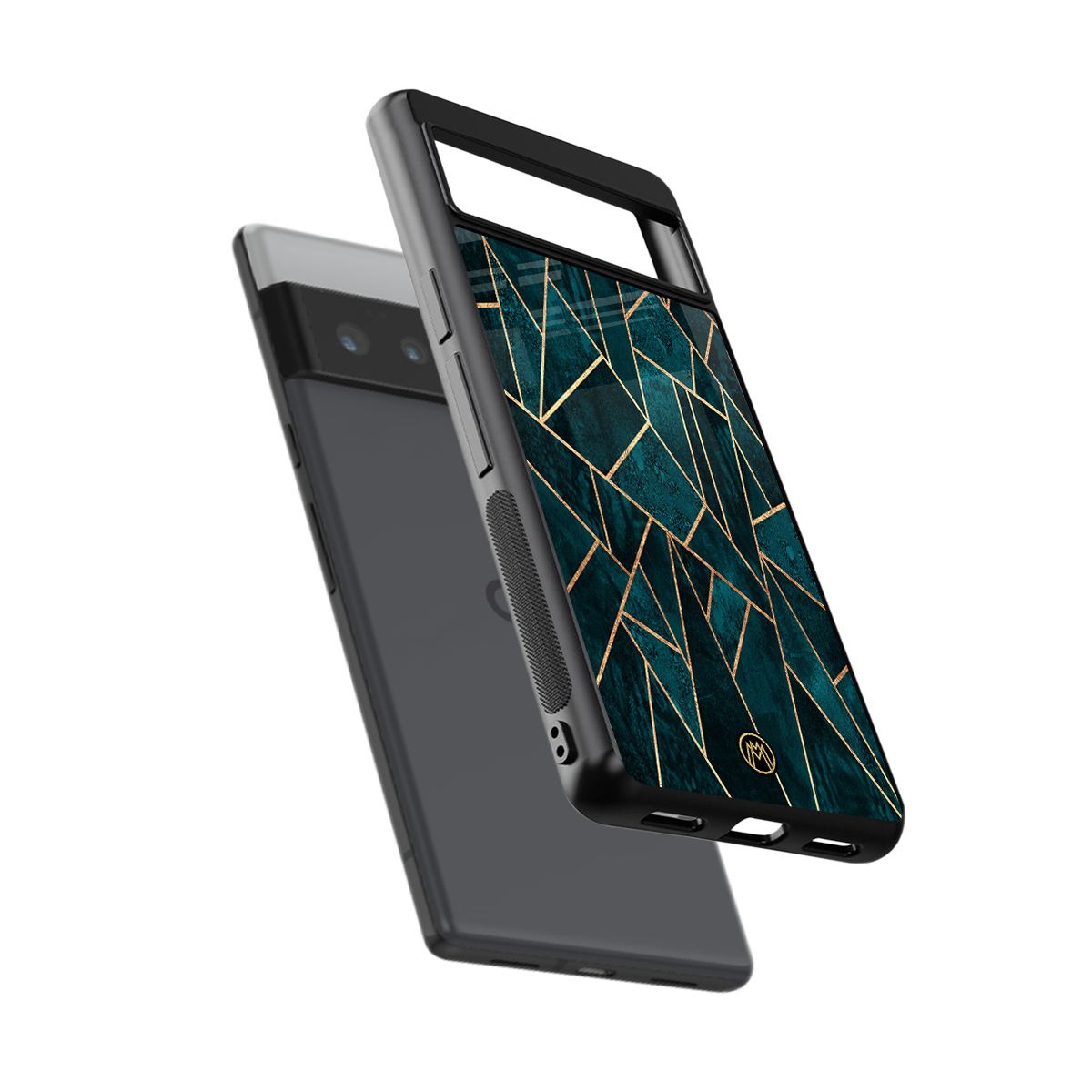 geometric green back phone cover | glass case for google pixel 6 pro