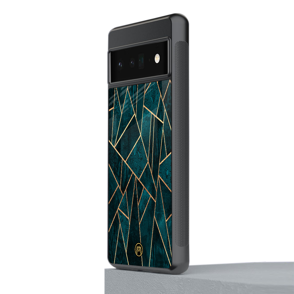 geometric green back phone cover | glass case for google pixel 6 pro