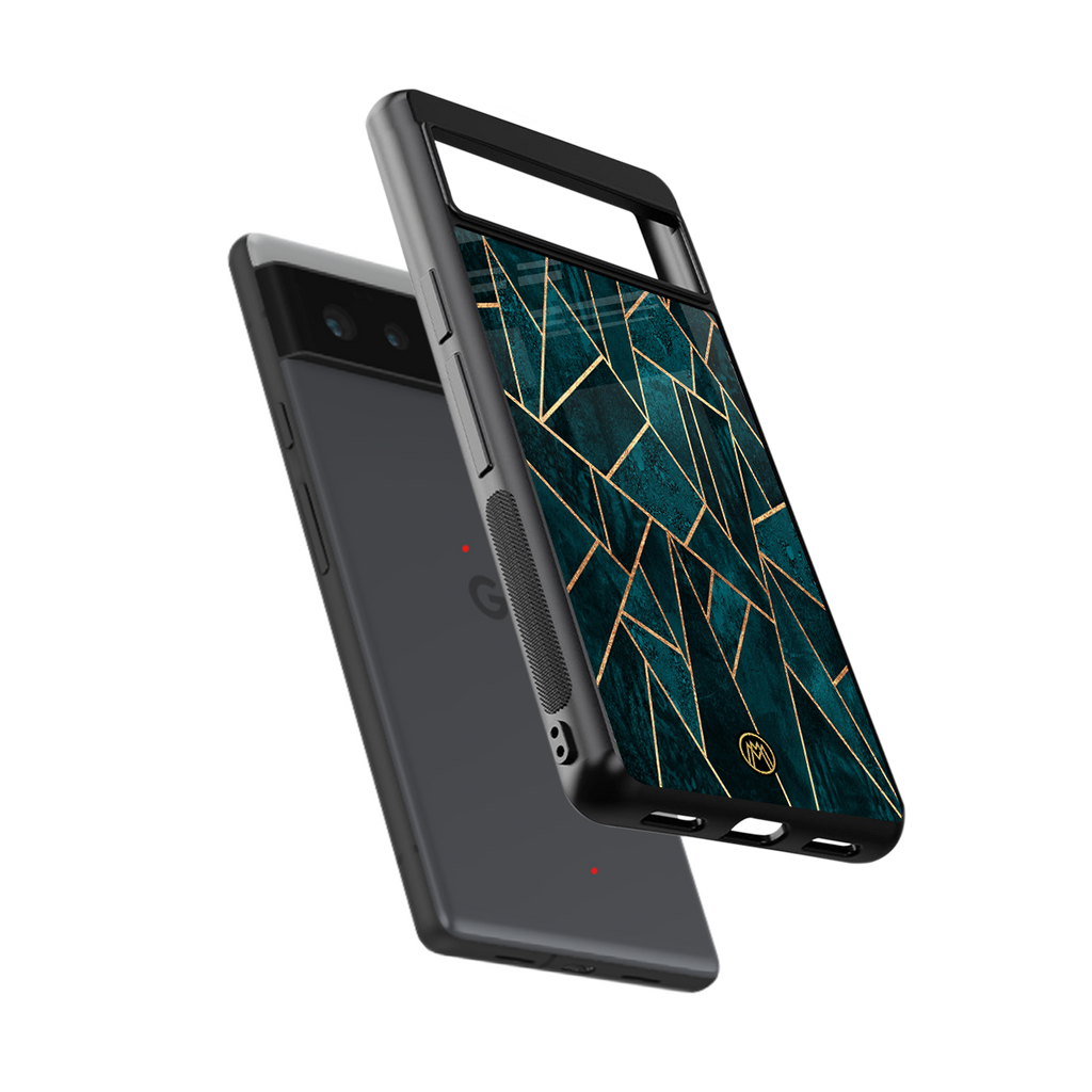 geometric green back phone cover | glass case for google pixel 6